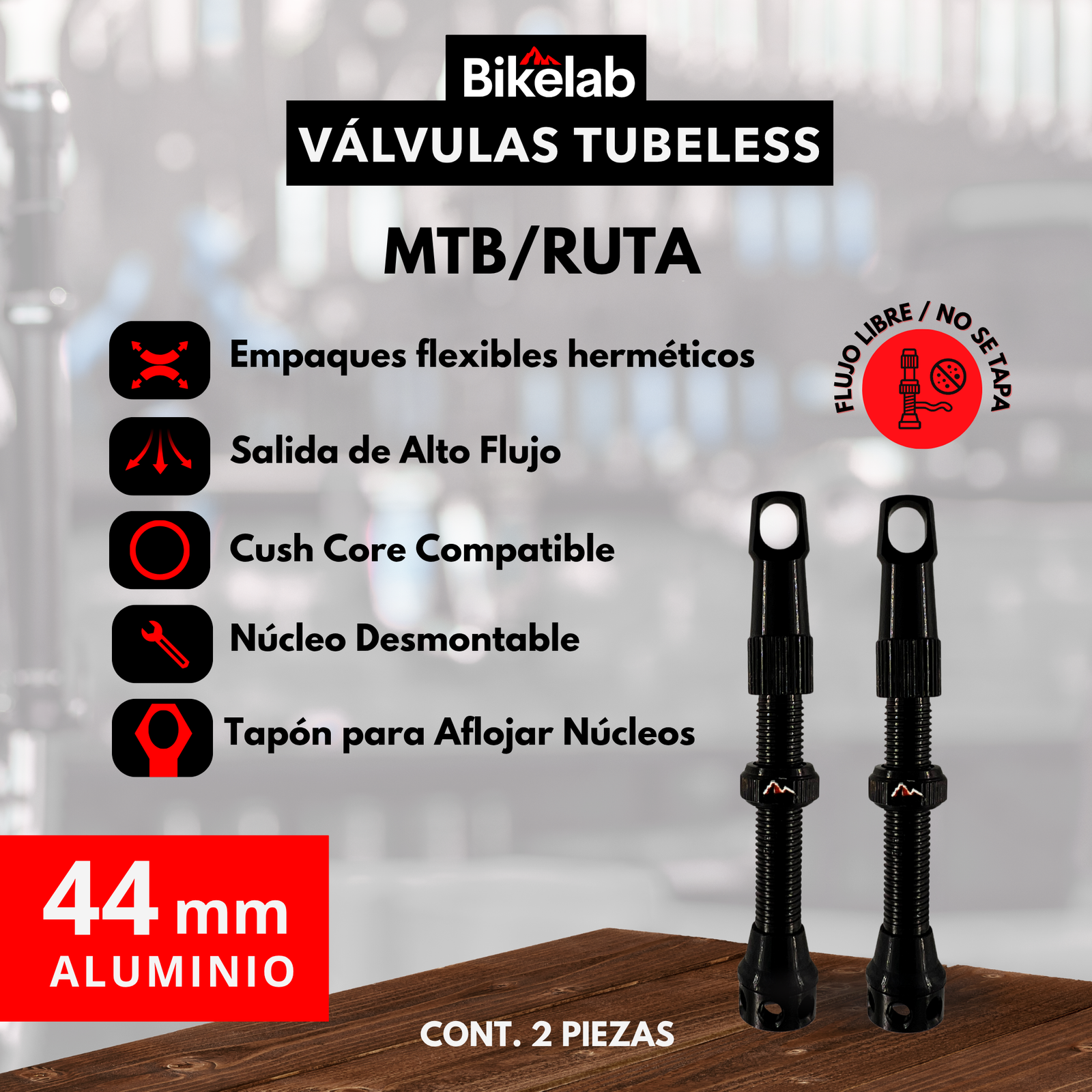Par De Valvulas Tubeless Bicicleta Alto Flujo Bikelab 44mm - Image 2