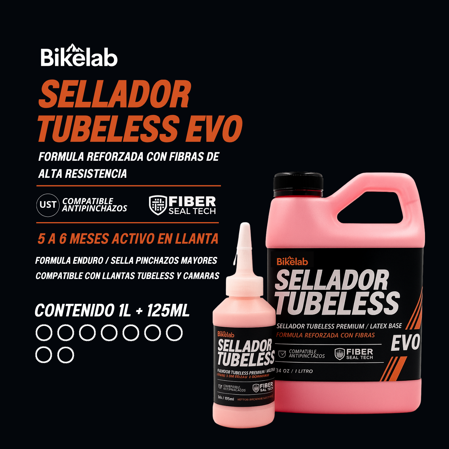Sellador Tubeless 1st Evo Seal Tech Bikelab 1 Litro + 125 ML - Image 2